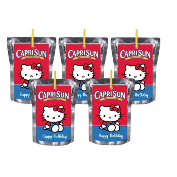 Happy Birthday Edition Juice Pouche labels, Red kitty Design, Set of 12 - Picture 2 of 4